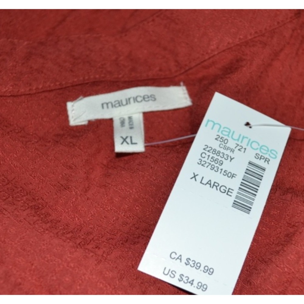Maurices Womens Top XL Orange Terracota Short Sleeve Blouse - Picture 5 of 8